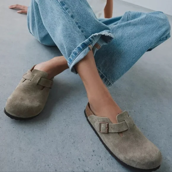 Birkenstock Women's Boston Soft Footbed Suede Clog, Taupe, Retail $169.95 USD - Picture 2 of 14